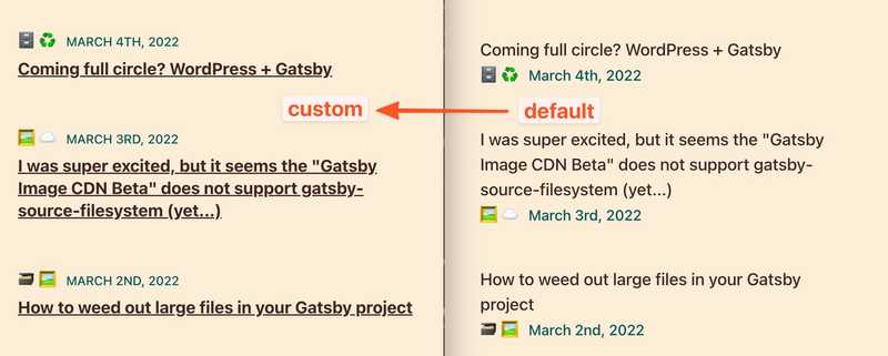 Before and after screenshot of the list component